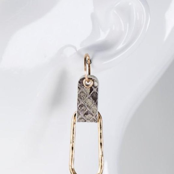 AROUND TOWN FAUX LEATHER METAL DANGLE POST EARRING - Picture 3 of 4